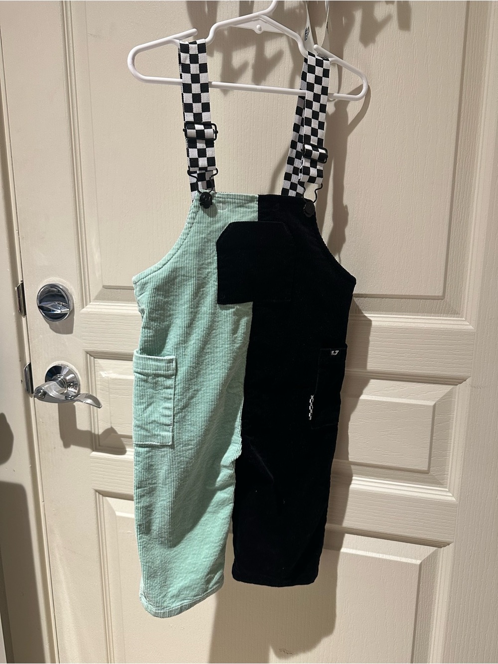 Little trouble Mint and Black Overalls with Checker Straps